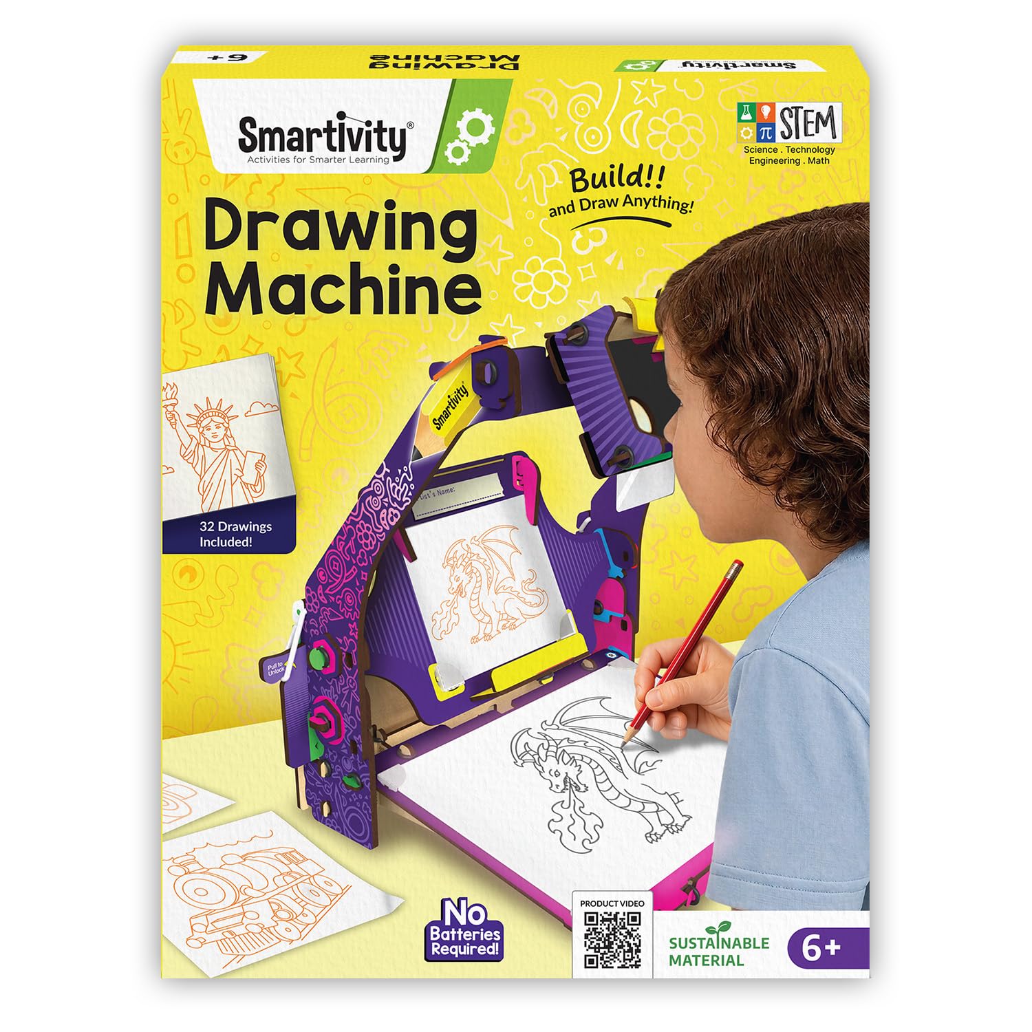 Smartivity Drawing Machine for Kids Ages 6-12 | DIY STEM Drawing and Sketching Kit with Mirror Technology, 32 Templates, Wooden Construction Set and Educational Activity Gift for Kids