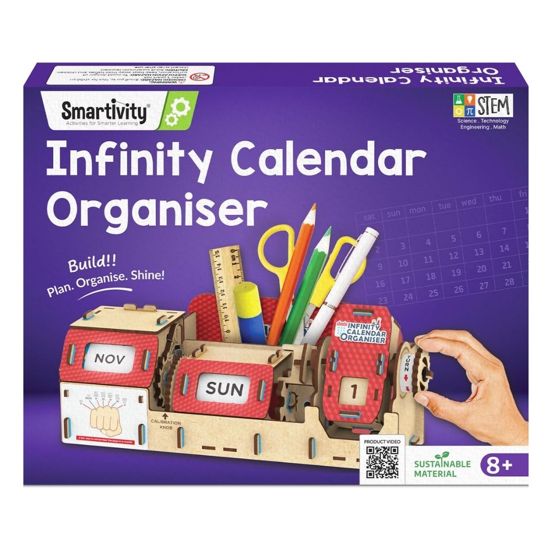Smartivity DIY Infinity Calendar and Desk Organizer for Kids Ages 8-14 | Wooden STEM Science Kit with Mechanical Features and Perpetual Calendar | Educational DIY Birthday Gift