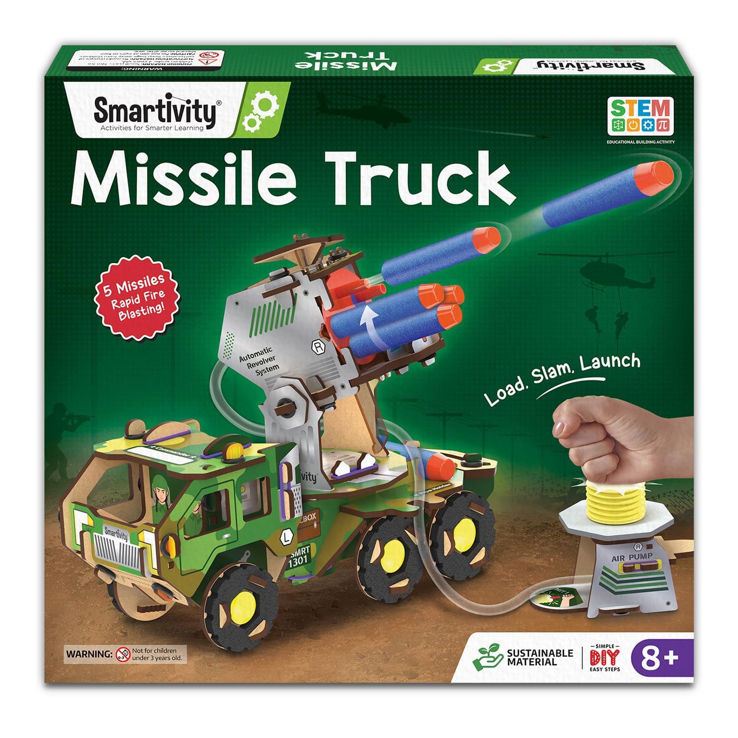 Smartivity DIY Military Vehicle Truck Toy for Kids Ages 8-14 | Build Your Own Army Truck with Air-Powered Rotating Launcher | STEM Engineering Construction Kit | Educational Birthday Gift