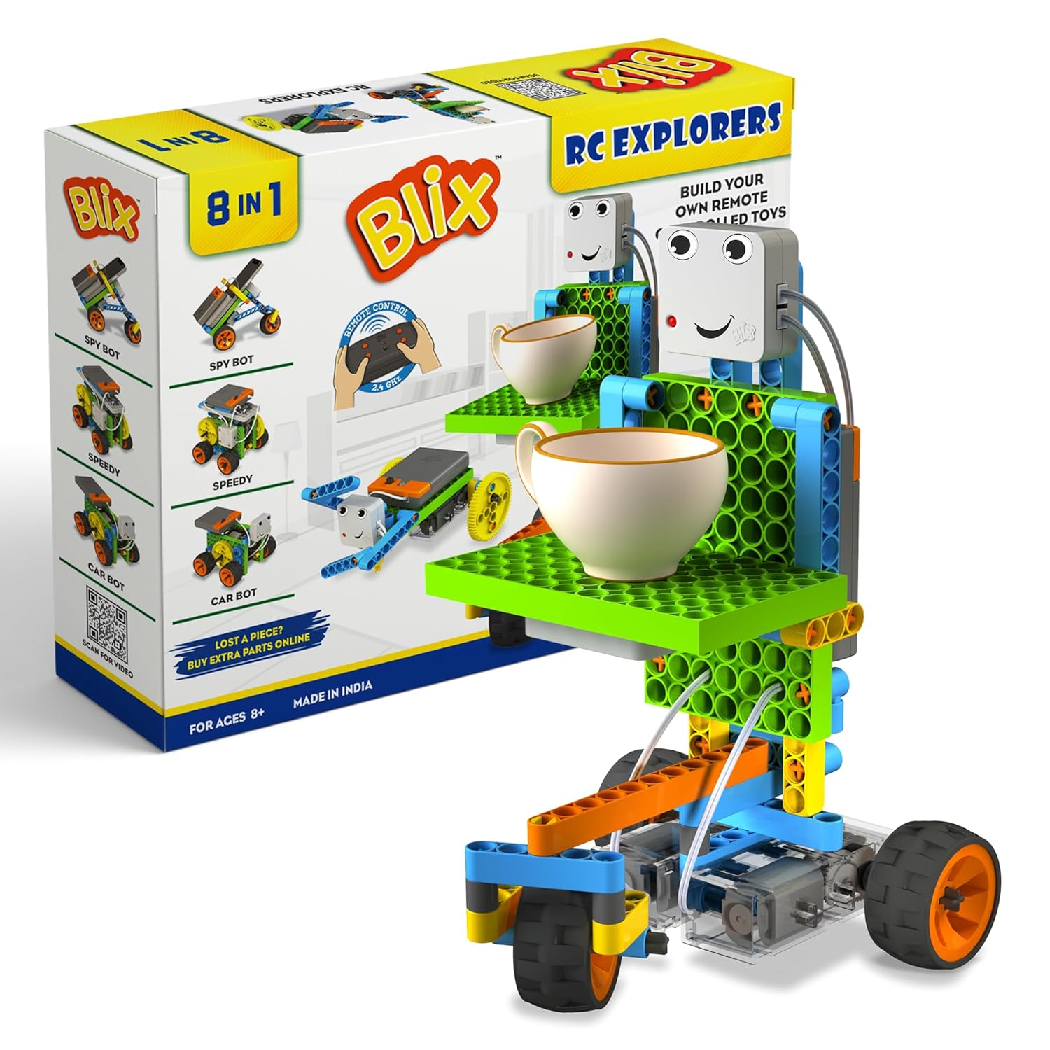 Blix RC Explorer 8-in-1 Remote Control Toy Building Kit for Kids Ages 8+ | Build Your Own Remote Controlled Vehicles | DIY STEM Engineering Construction Set | Educational Birthday Gift