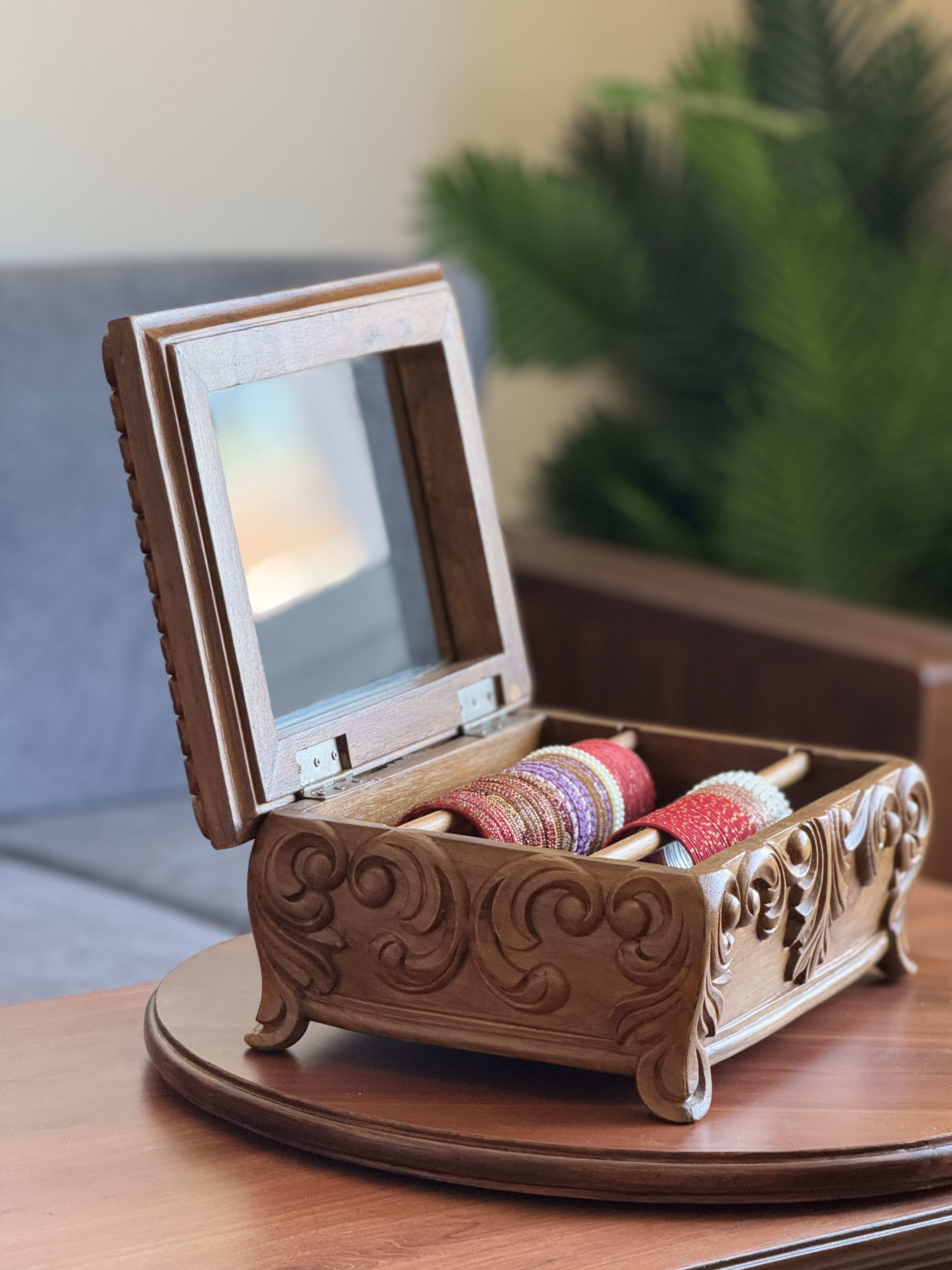 Handcrafted teak bangle box