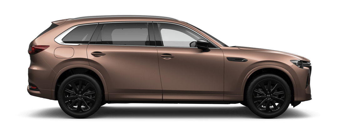 Side view of Mazda CX-80 Homura Hybrid in Melting Copper Metallic