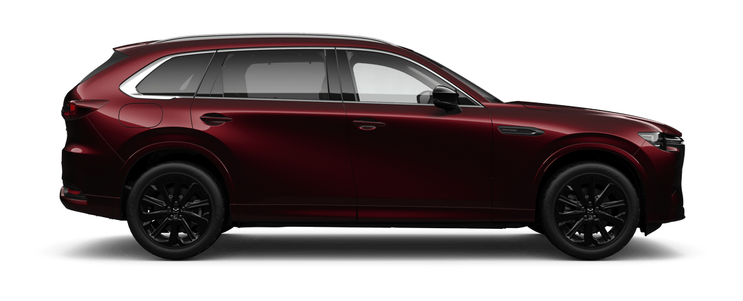 Side view of Mazda CX-80 Homura Plug-In Hybrid in Artisan Red Metallic
