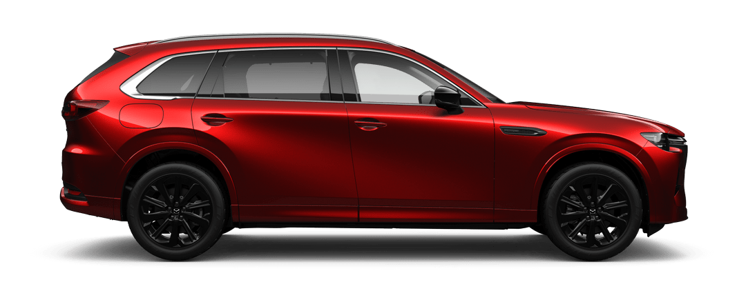 Side view of Mazda CX-80 Homura Plug-In Hybrid in Soul Red Crystal Metallic