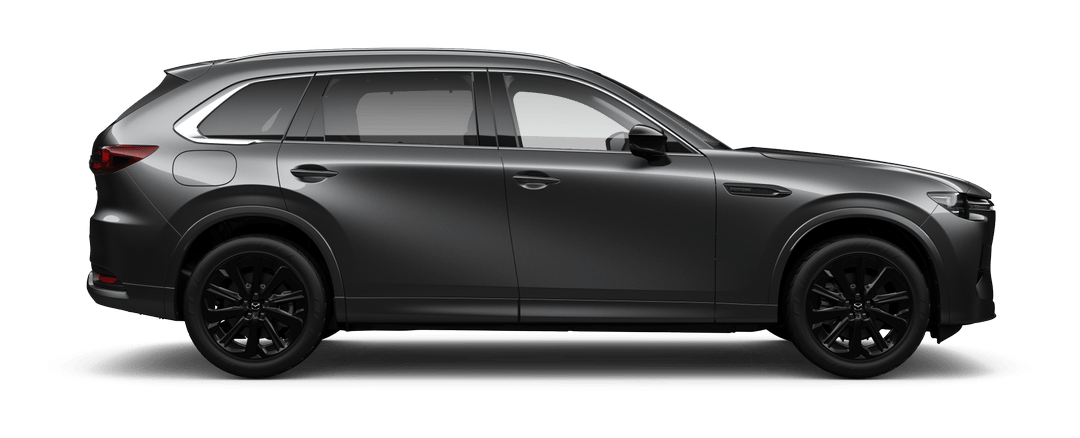 Side view of Mazda CX-80 Homura Plug-In Hybrid in Machine Grey Metallic