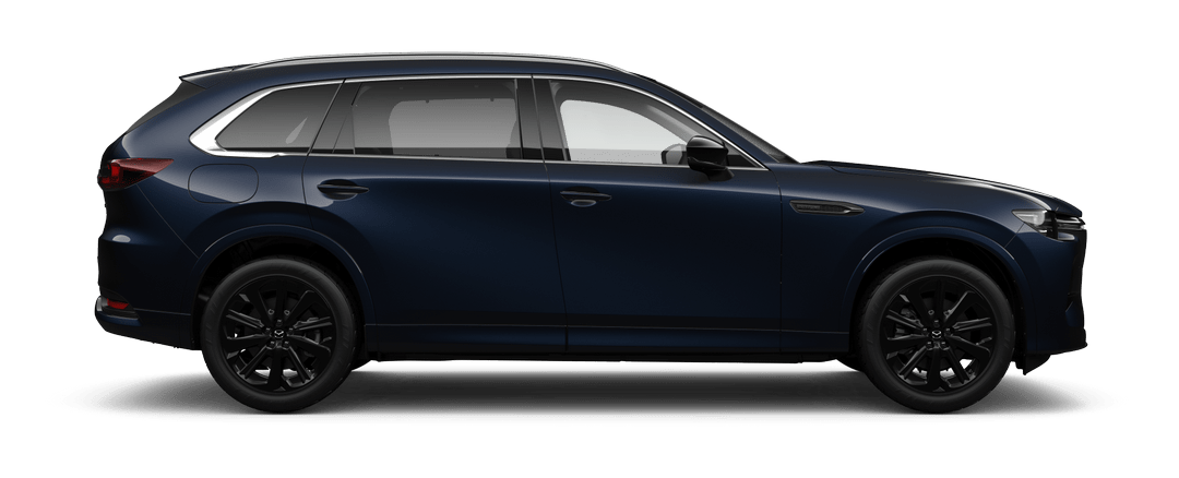 Side view of Mazda CX-80 Homura Plug-In Hybrid in Deep Crystal Blue Metallic