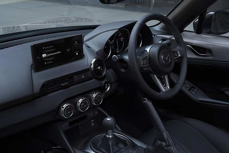 Interior view of the Mazda MX-5 sports car black dashboard