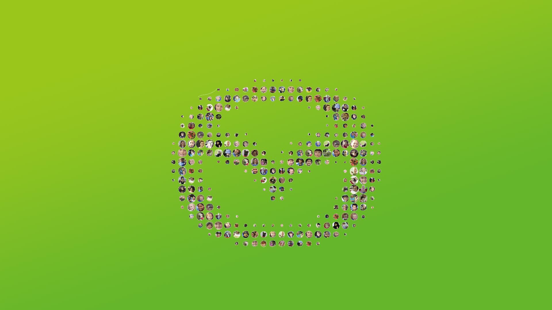 Mazda logo on a green background created by small individual images of Mazda Foundation recipients
