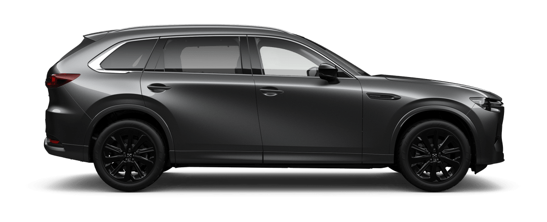Side view of Mazda CX-80 Homura Hybrid in Machine Grey Metallic