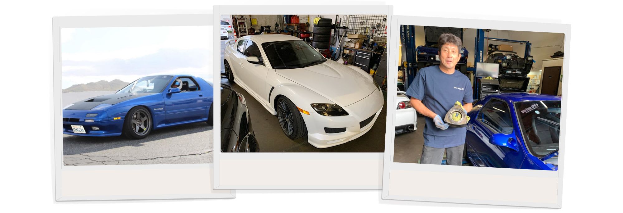 Polaroid collection of Mazda rotary car photos