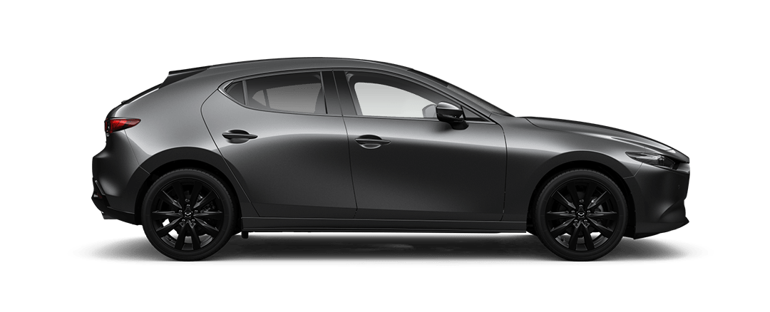 Side view of  Machine Grey Mazda3 Homura hatchback