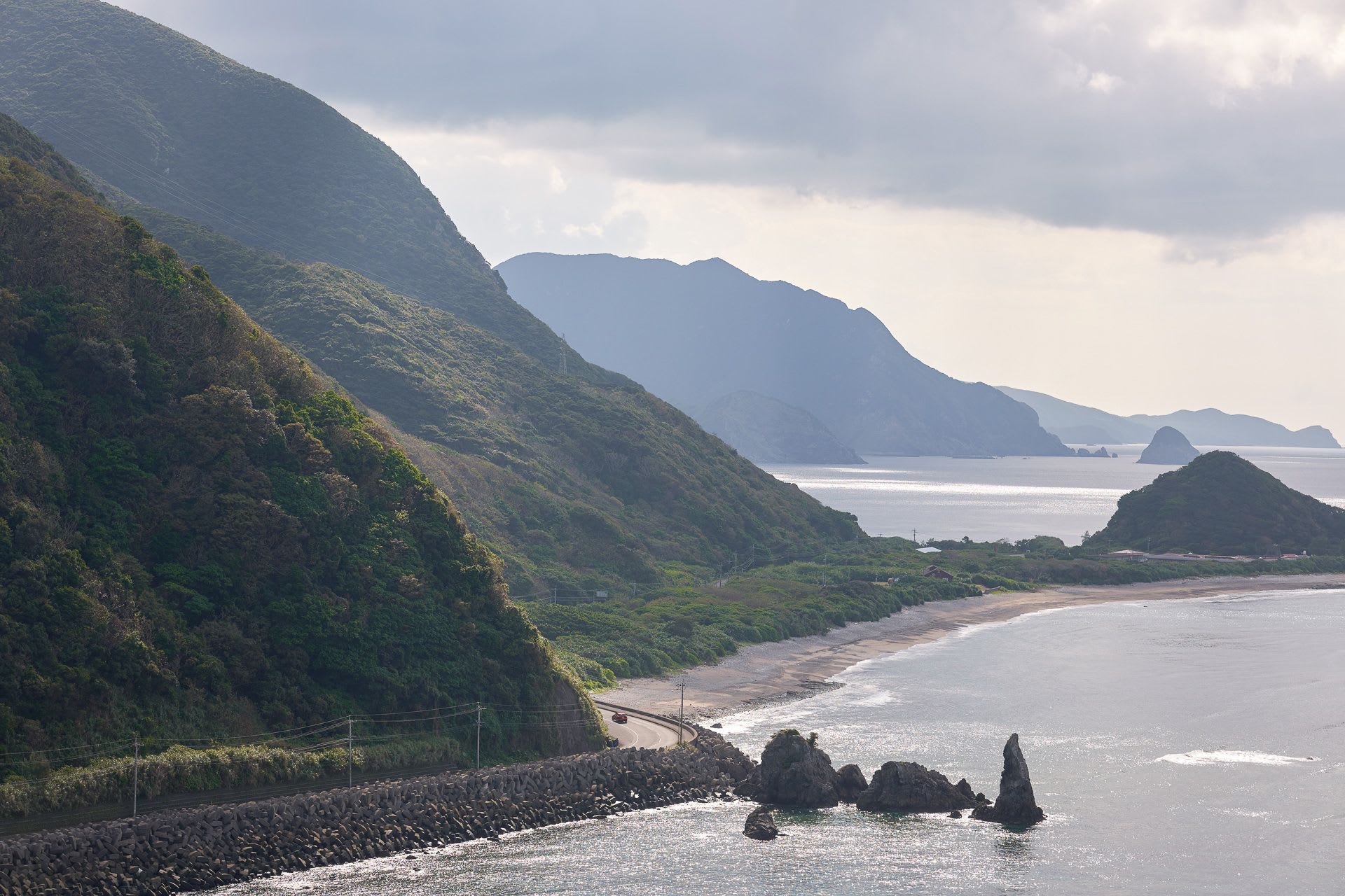 Mountain and sea landscape of the Amami Oshima region in Japan