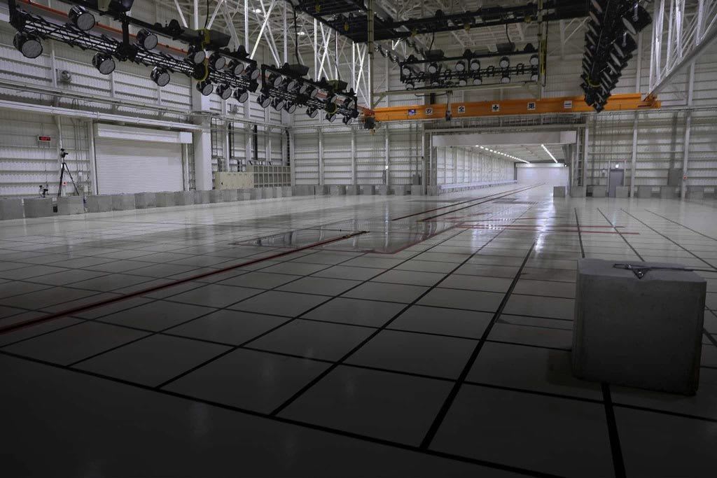 Inside of an empty Mazda crash test facility