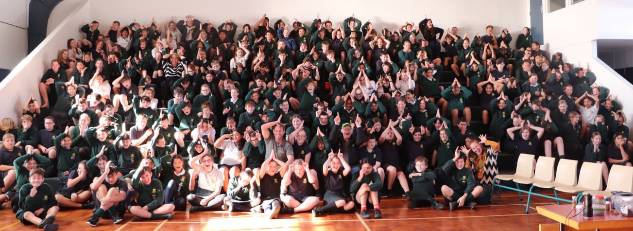 Whanganui Intermediate students gathered in the hall for a presentation by Ruud 'The Bugman Kleinpaste and Dr Riley Elliott