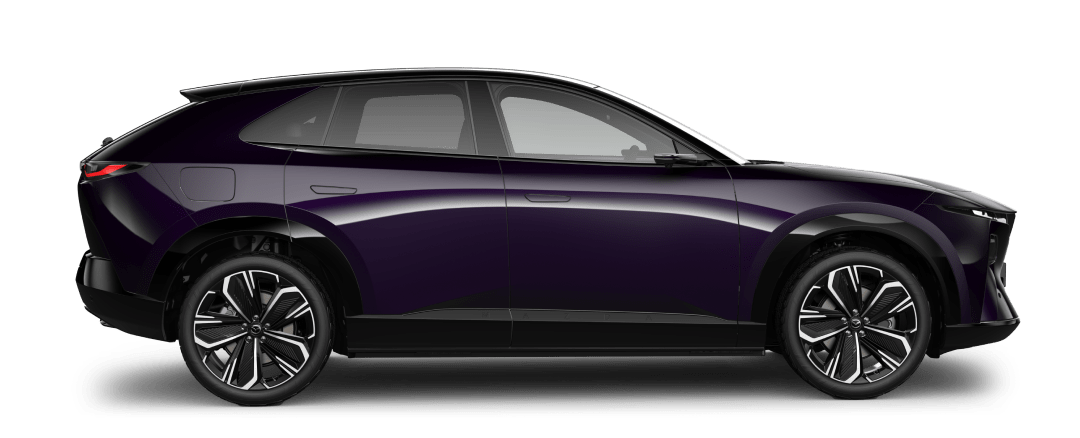 Side view of the Mazda CX-6e in Nightfall Violet Metallic
