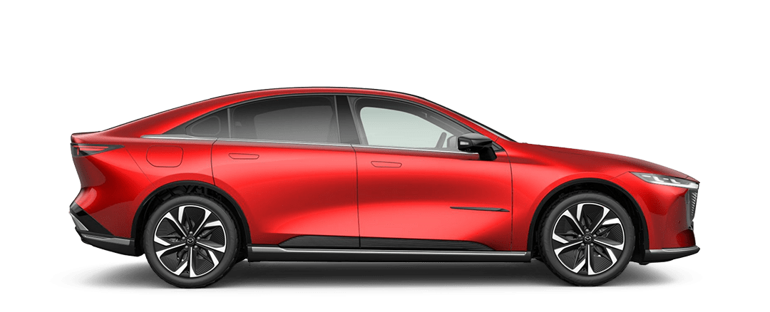 Side view of the Mazda 6e in Soul Red Crystal Metallic