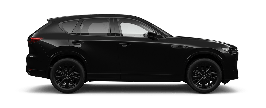 Side view of a Mazda CX-60 SUV Homura Hybrid in Jet Black