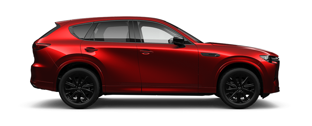 Side view of a Mazda CX-60 SUV Homura Hybrid in Soul Red