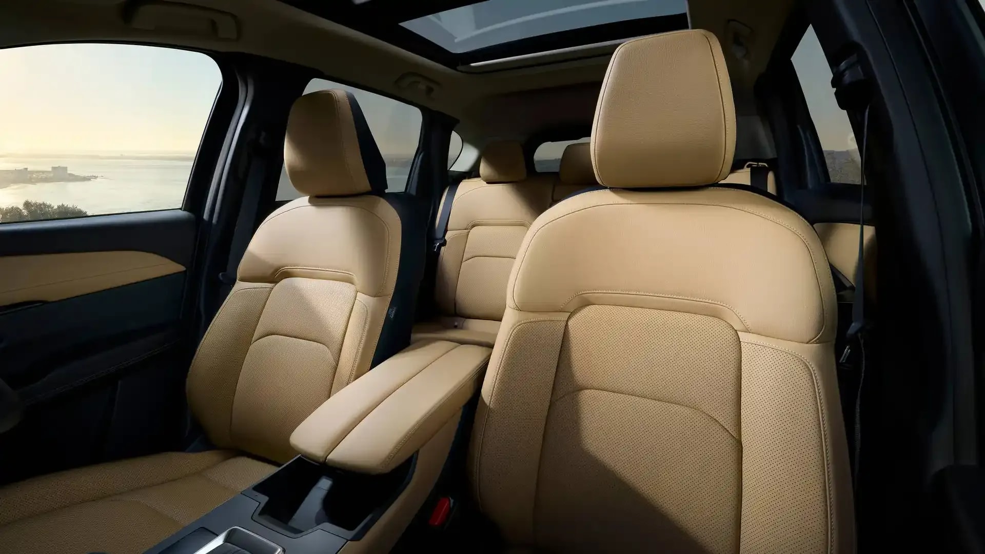 Tan leather seats of a Mazda CX-5 SUV