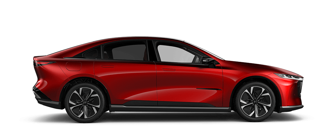 Side view of the Mazda 6e in Soul Red Crystal Metallic