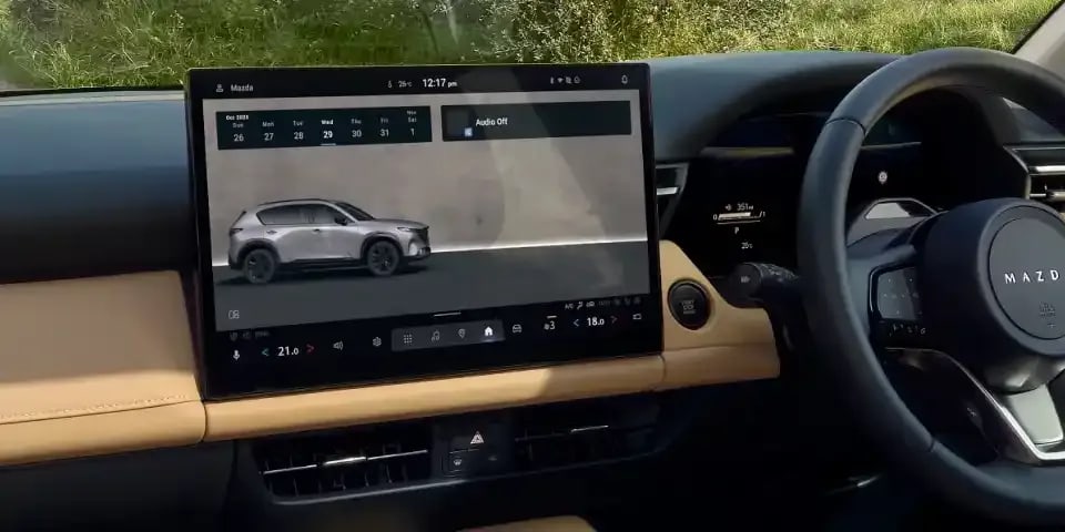 Close up of the centre touchscreen of a Mazda CX-5 SUV