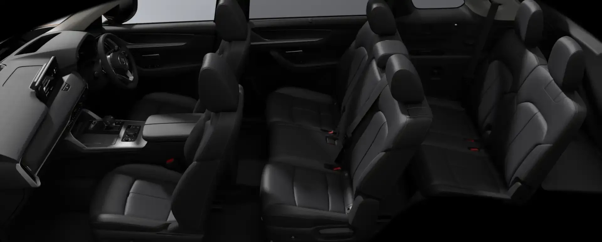 Cut-away view of the interior seats of the Mazda CX-80 7-seat hybrid SUV
