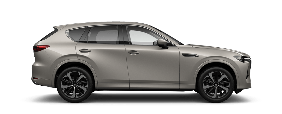 Side view of Mazda CX-60 Takami in Platinum Quartz Metallic