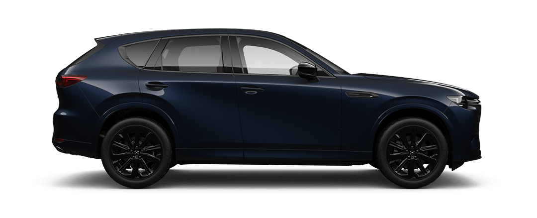 Side view of a Deep Crystal Blue Mazda CX-60 SUV Takami Kuro Hybrid