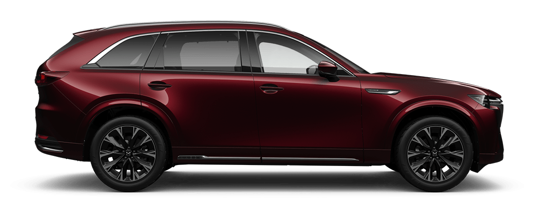 Side view of an Artisan Red Mazda CX-90 SUV Takami Hybrid