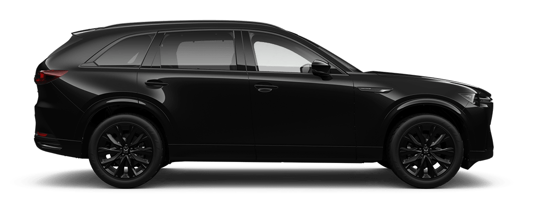 Side view of a Jet Black Mazda CX-90 SUV Takami Kuro Hybrid