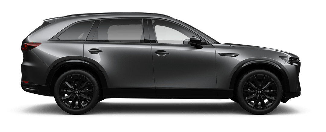 Side view of a Machine Grey Mazda CX-90 SUV Takami Kuro Hybrid