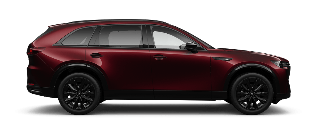 Side view of Mazda CX-90 Takami Kuro in Artisan Red Metallic