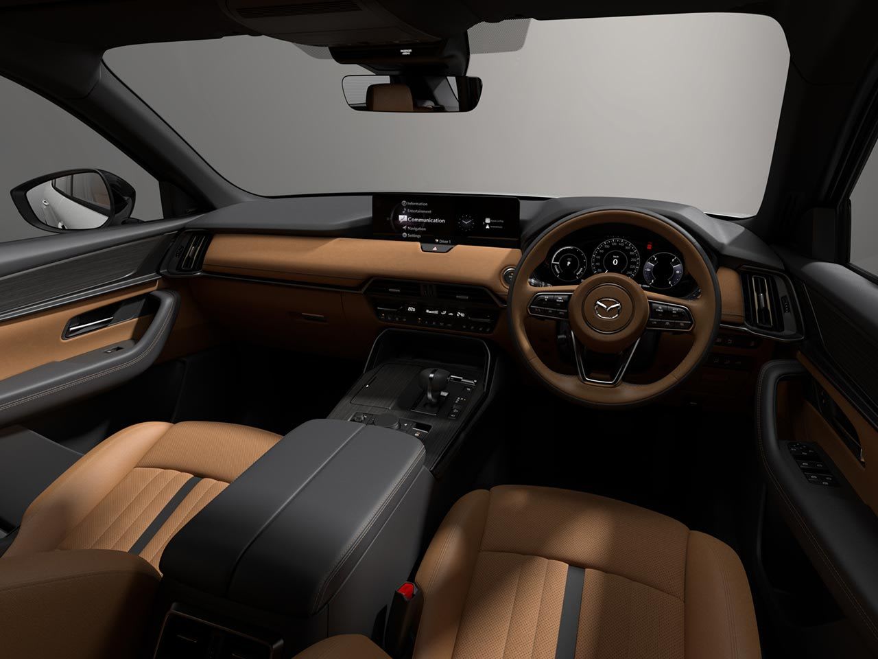 Tan Nappa leather seat trim with black highlights of the Mazda CX-60 Takami Kuro Hybrid SUV
