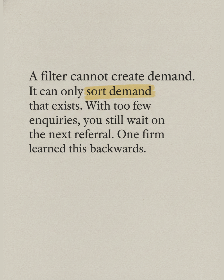 Grey paper page reading A filter cannot create demand, it can only sort demand that exists, with the phrase sort demand highlighted in yellow