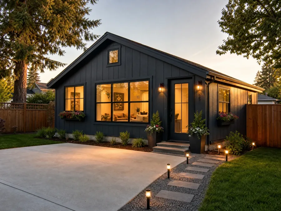 Completed garage conversion, exterior view