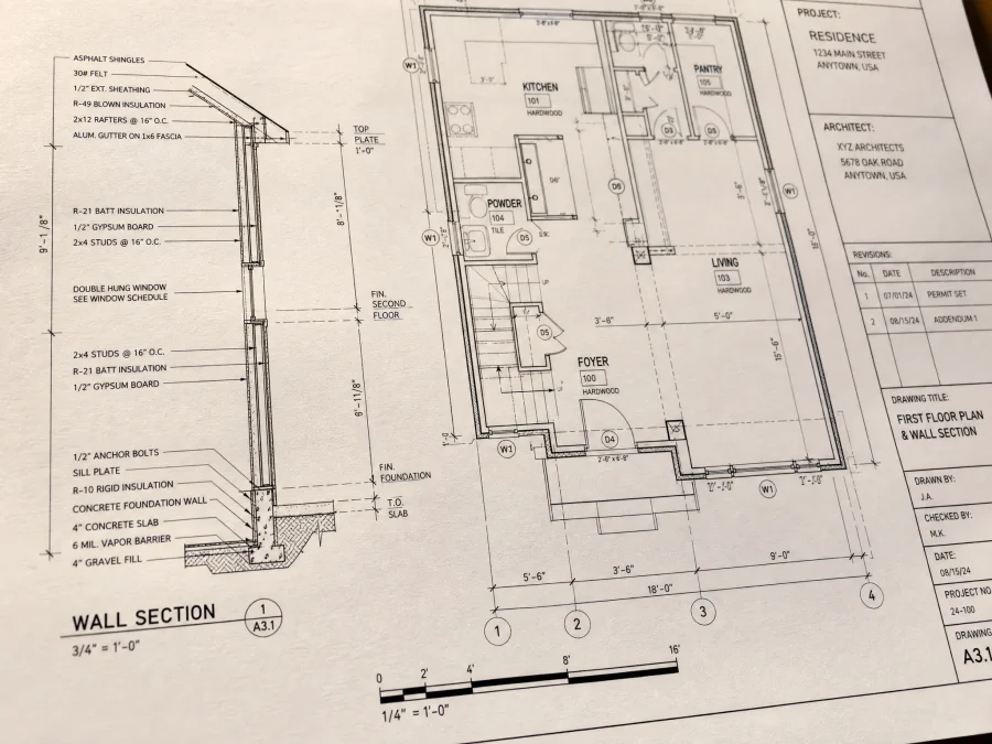 detailed construction documents showing line items for home addition bid