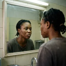 Nigerian woman with dark spots and hyperpigmentation on her cheeks