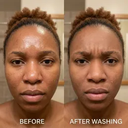 Oily shiny skin paradox — tight and dehydrated underneath