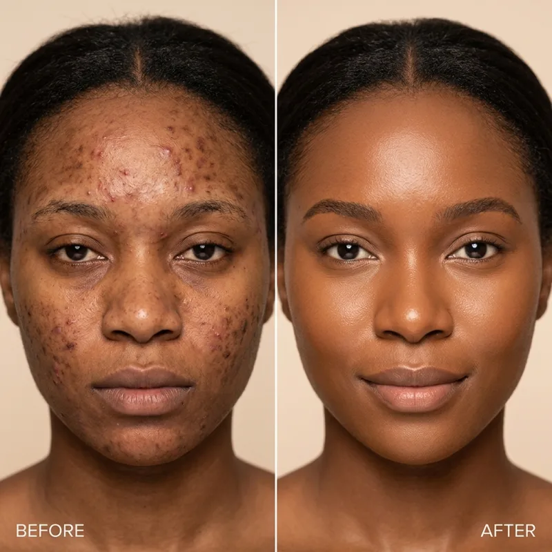 Nigerian woman skin transformation — before and after the Skin Honey Healing Protocol, showing the visible change documented in the research