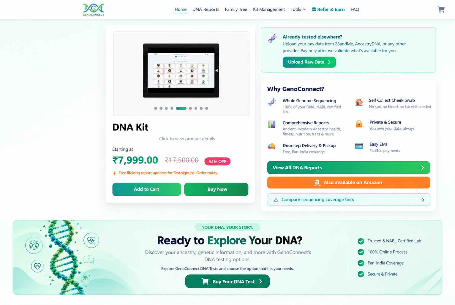 GenoConnect DNA testing kit for ancestry and genetic testing