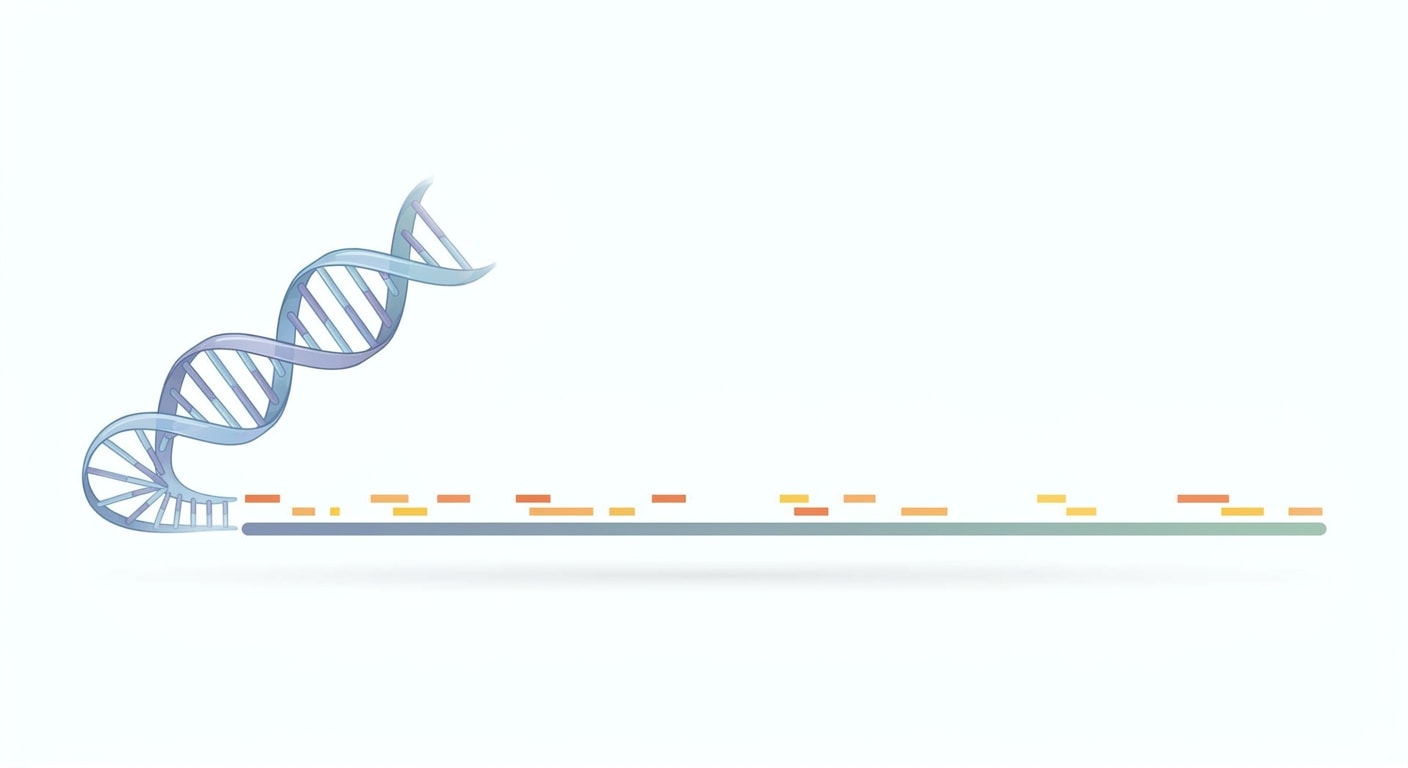 Illustration showing 1× whole genome sequencing with sequencing reads across DNA.