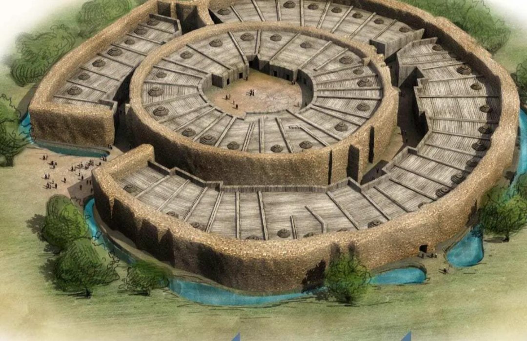 Figure 3. A reconstruction of Arkaim, a walled Sintashta settlement in the southern Urals.