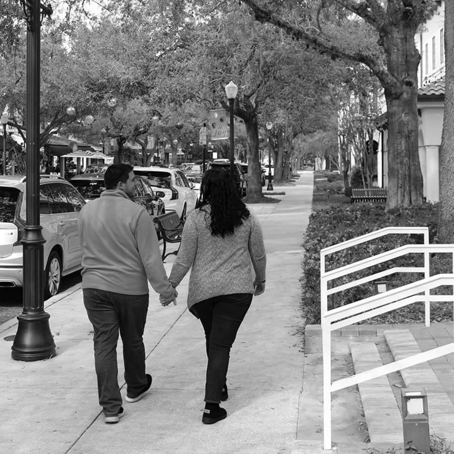A couple walking down the street