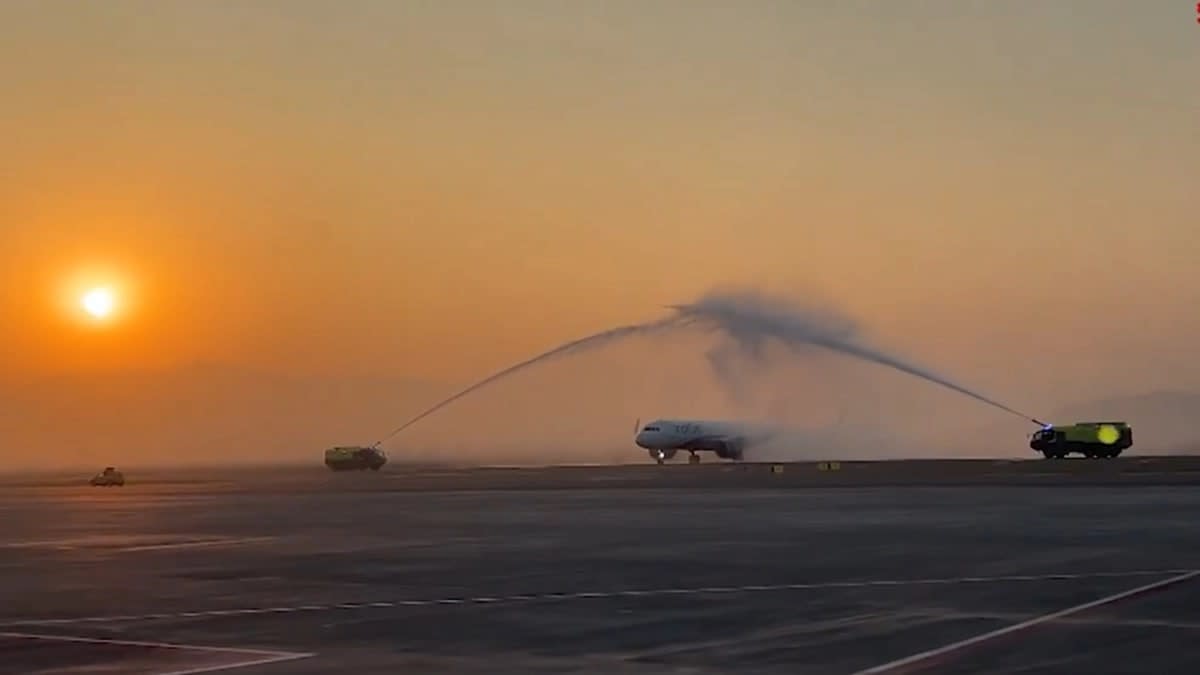 India's Newest Greenfield Airport Opens; IndiGo Flight Receives Water Cannon Salute