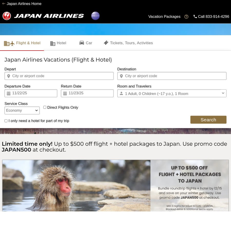 Up to US$500 off Flight + Hotel Packages to Japan @ Japan Airlines US