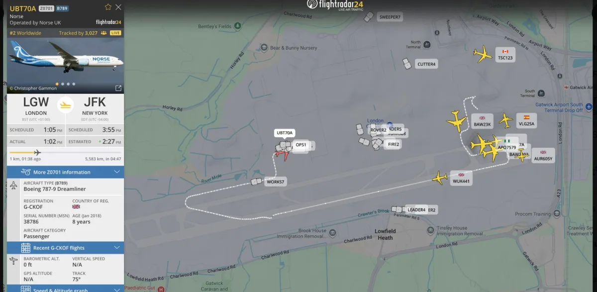 Norse Atlantic Boeing 787-9 RTO Closes Gatwick Runway