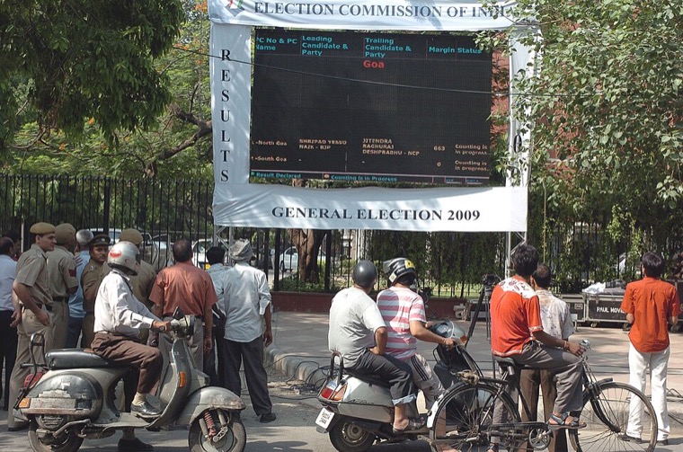 An Election Commission of India results display board