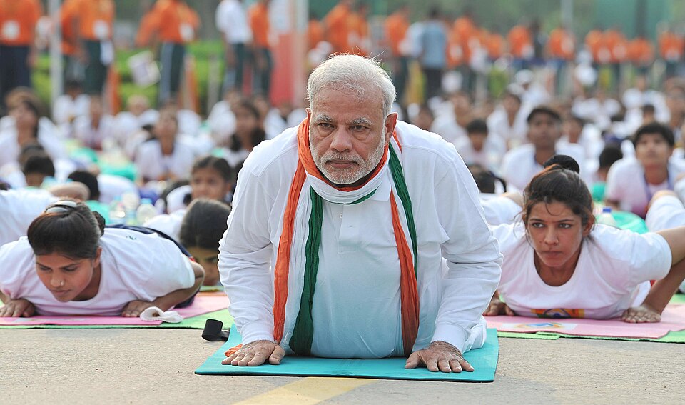 Mass yoga demonstration at Rajpath, New Delhi on 21 June 2015, the first International Day of Yoga