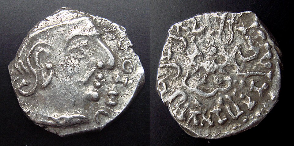 Silver coin of Chandragupta II struck in the Western Kshatrapa style, showing the king's profile and chaitya symbol — the silver coinage he introduced after defeating the Shakas