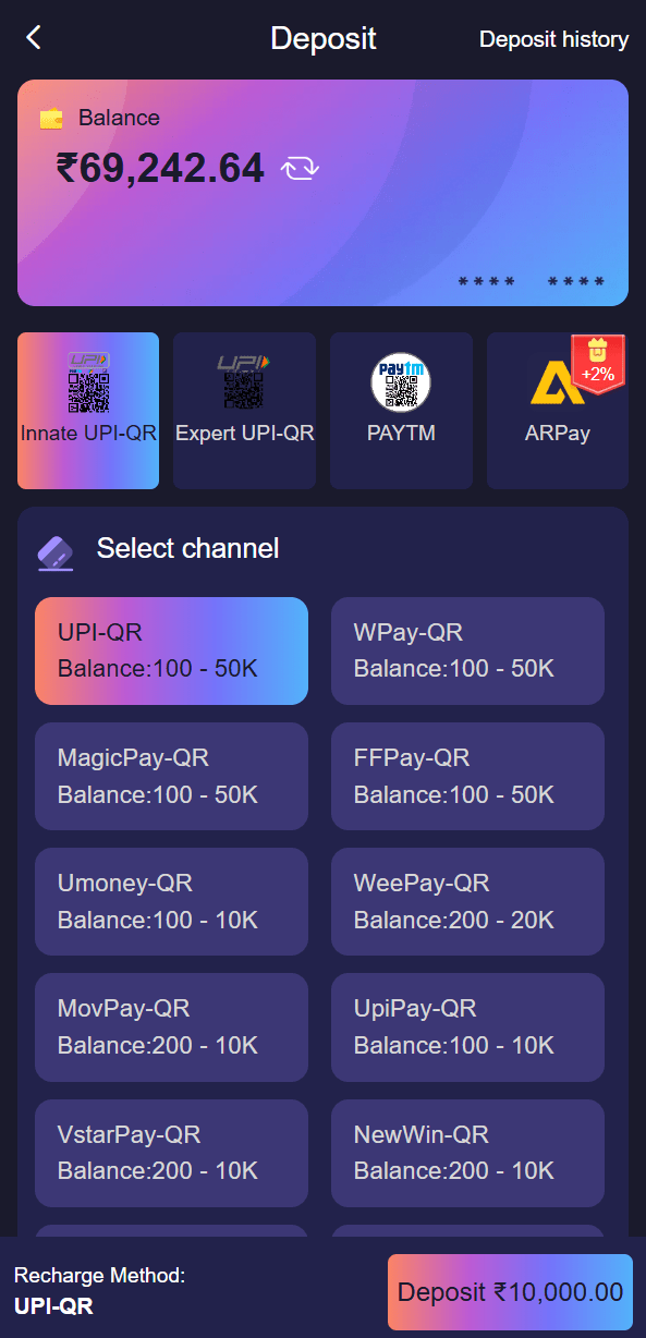 jai club deposit money add funds page — UPI Net Banking payment India